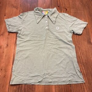 Big Bud Press Retro Collar Green Polo Shirt Medium Twee Boho Indie